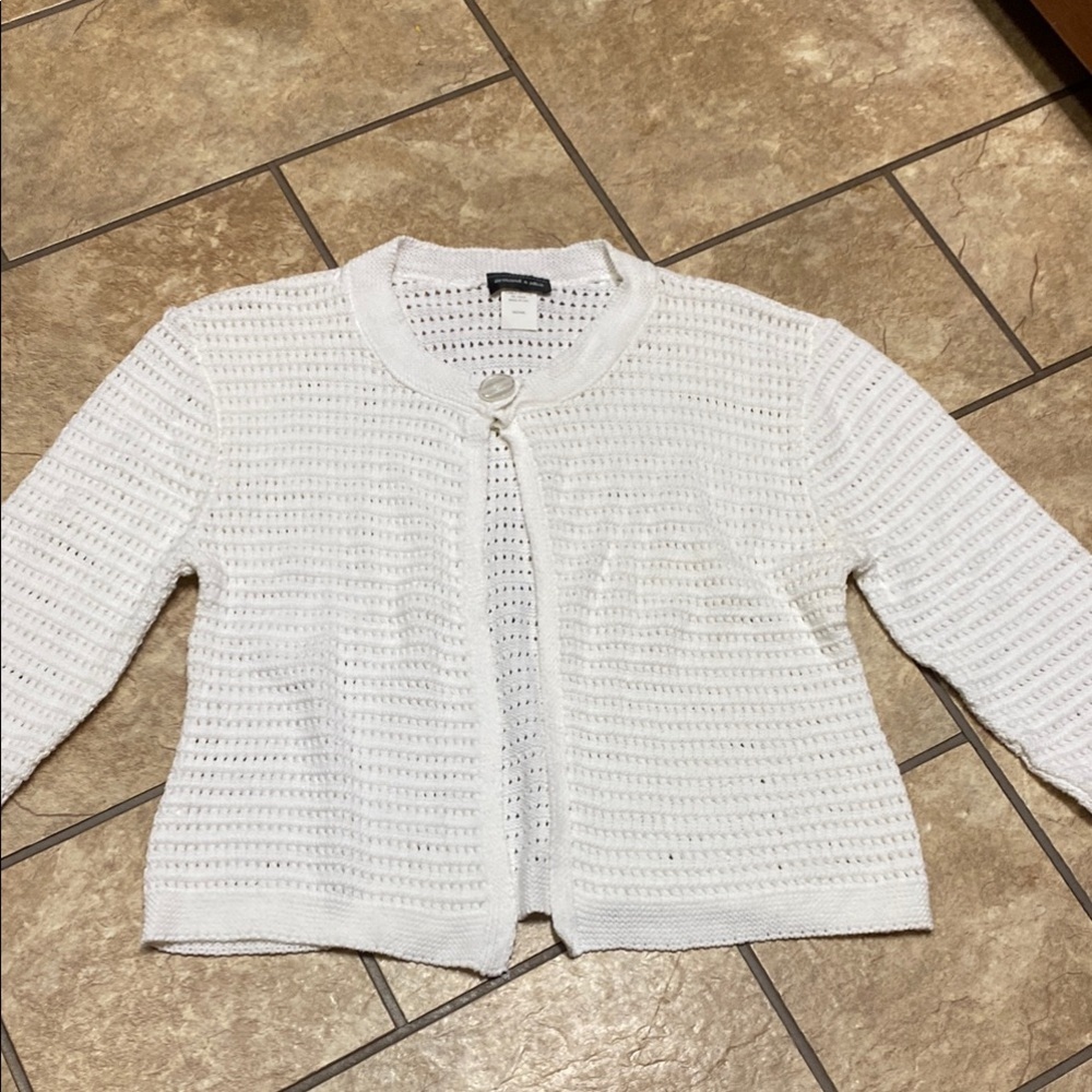 Vintage White Textured Size Medium Open Front Cardigan Fall Cozy Cottagecore
